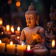 Buddha Statues with Candles in Temple