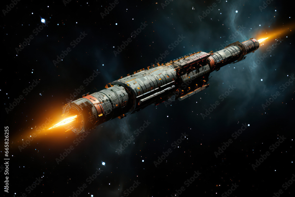 Wall mural a massive space station orbiting a distant star, serving as a hub for interstellar travel and trade,