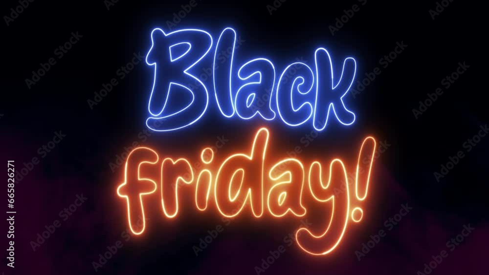 Poster black friday text font with neon light. luminous and shimmering haze inside the letters of the text 