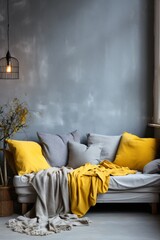 minimal contemporary living room interior design with a fabric sofa