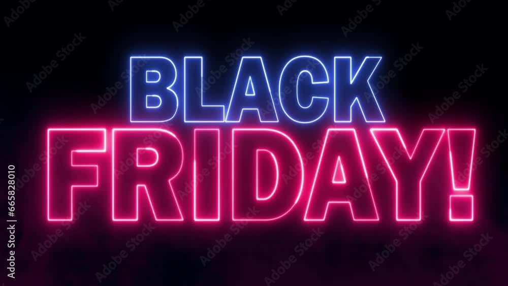 Poster black friday text font with neon light. luminous and shimmering haze inside the letters of the text 