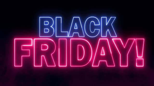 Black Friday text font with neon light. Luminous and shimmering haze inside the letters of the text Black Friday. 