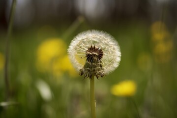 a close up of a dandelion with a blurred background and a blurred foreground. Generative AI
