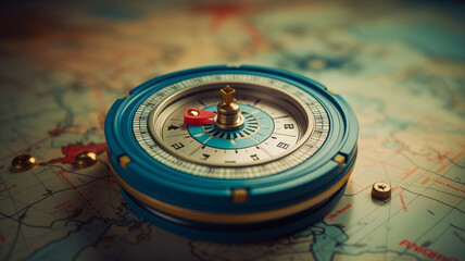 compass and map on the world map background.