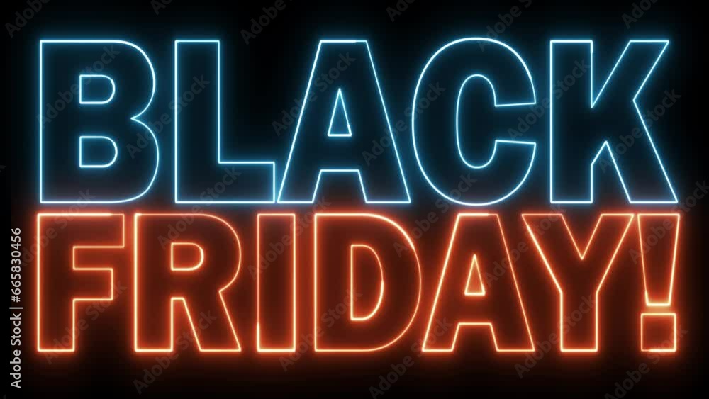 Aufkleber black friday text font with neon light. luminous and shimmering haze inside the letters of the text 