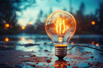 A macro shot showcasing the delicate fragility of a broken light bulb, with shards of glass and filaments scattered on a black surface, capturing the beauty in imperfection