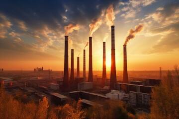Massive polluting industrial chimneys. Generative AI