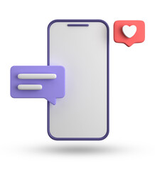 3d rendering of spartphone and speech bubble, 3D pastel chat with symbol, icon set.