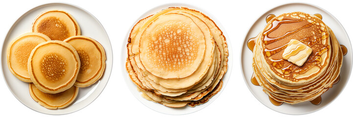 pancakes on plate isolated on transparent background