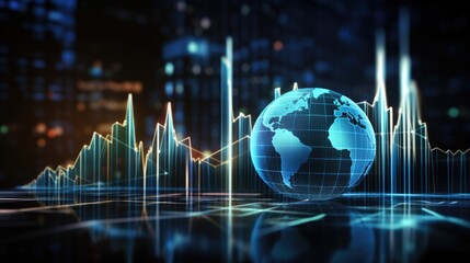 Holographic economic chart, analysis of global economic trends. Business growth analysis and asset investment chart. Business and finance. Analysis of financial charts on a virtual screen