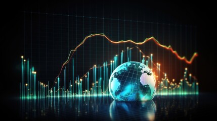 Holographic economic chart, analysis of global economic trends. Business growth analysis and asset investment chart. Business and finance. Analysis of financial charts on a virtual screen