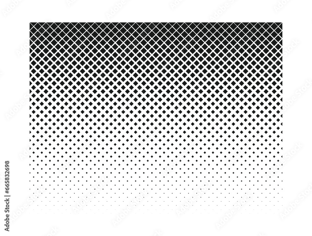 Poster black and white halftone rhomboid pattern.
