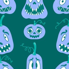Cartoon retro vegetable harvest seamless Halloween pumpkins pattern for wrapping paper and fabrics and linens