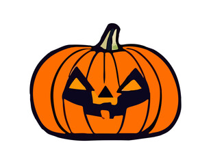 Pumpkin on white background. The main symbol of the Happy Halloween holiday. Orange pumpkin with smile for your design for the holiday Halloween. Vector illustration.