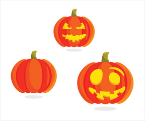 Set of Orange Pumpkins Carved Pumpkin Fall Decor Halloween Deco