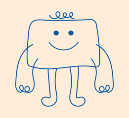 Cute mascot character. Children hand drawing style of geometric character. Happy object in line style. Vector illustration