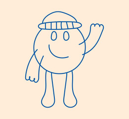 Cute mascot character. Children hand drawing style of geometric character. Happy object in line style. Vector illustration