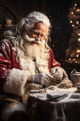 photoshoot of Santa Claus. working and smilling