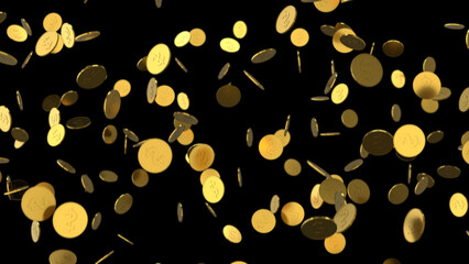 Falling coins or money golden rain background