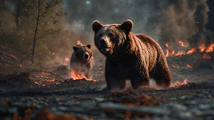 AI-generated photo of bear cubs feeling from Wildfire