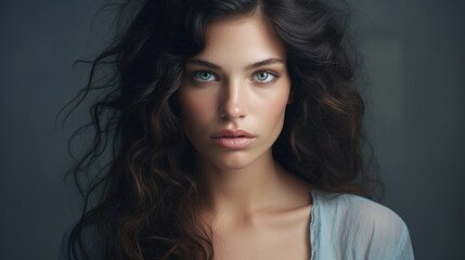 Naklejka premium Studio portrait of a beautiful young woman with beautiful makeup on a plain background. Style, fashion and beauty concept