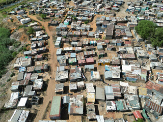 aerial drone shot of the slums in Soweto south africa