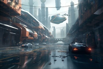 Advanced transportation in a massive sci-fi cityscape. Futuristic abstract backdrop for a sci-fi novel. Generative AI