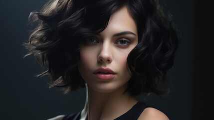 Fototapeta premium Studio portrait of a beautiful young woman with beautiful makeup on a plain background. Style, fashion and beauty concept