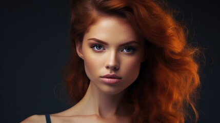 Fototapeta premium Portrait of a beautiful young red-haired woman with natural makeup. Style, fashion and beauty concept
