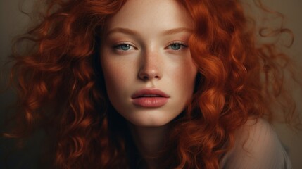 Portrait of a beautiful young red-haired woman with natural makeup. Style, fashion and beauty concept