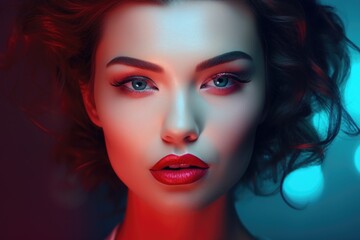Fototapeta premium Portrait of a beautiful young woman with beautiful makeup. Style, fashion and beauty concept