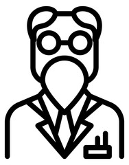 Bearded old doctor linear icon. Medical professor