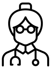 Female doctor in glasses linear icon. Woman with stethoscope