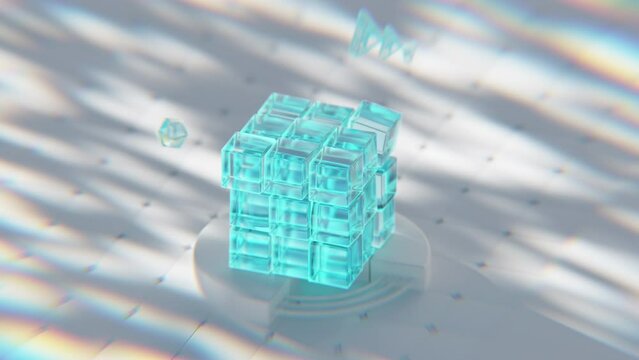 Transparent blue cubes forming a bigger cube
