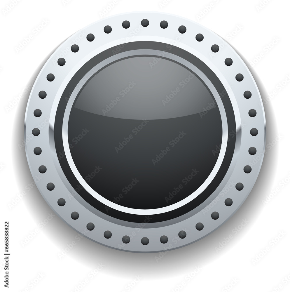 Poster glossy chrome button. realistic control panel element
