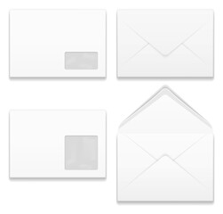 Letter mockup. Realistic open and closed paper envelope