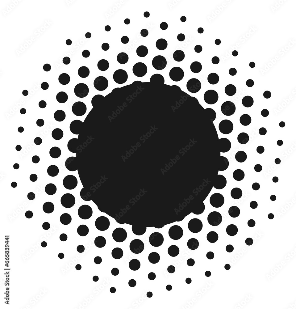 Poster halftone gradient with empty black circle. round frame template