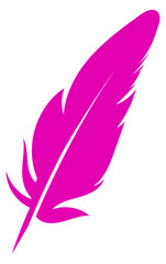 Pink feather icon. Vintage ink writing symbol