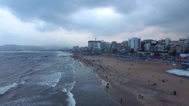 Visakhapatnam,India. Aerial View of Ramakrishna beach of Vizag city Andhra Pradesh, India, Asia. 
