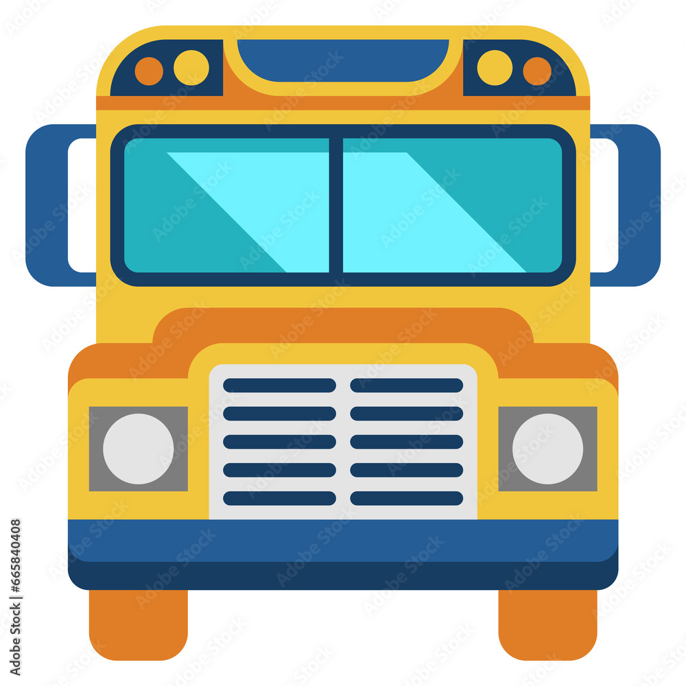 Sticker Yellow bus front view. School kid transport