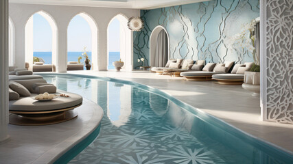 Obraz na płótnie Canvas modern living room with a swimming pool