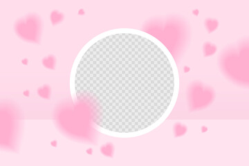 Romantic y2k aura pink background with heart. with round place for photo. modern template. Stock vector trendy illustration in minimalist style.