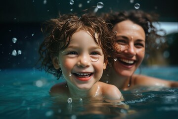 Happy family in swimming pool