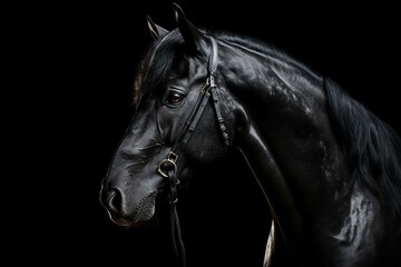 High-resolution image of a realistic black horse. Generative AI