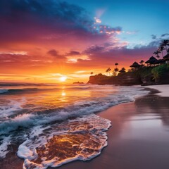 Obraz premium The top shock photo of a travel destination theme captures the stunning sunset over the white sand beaches