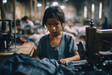 Hidden Shadows: Child Labour in an Asian Textile Factory. Generative ai - obrazy, fototapety, plakaty