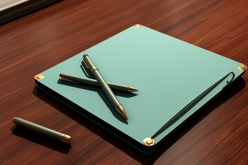 A portable device and writing instrument on a blank surface. 3D graphic. Generative AI