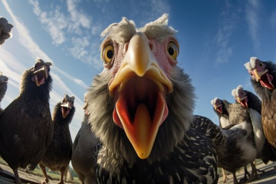 Chicken Staring At Fisheye Camera