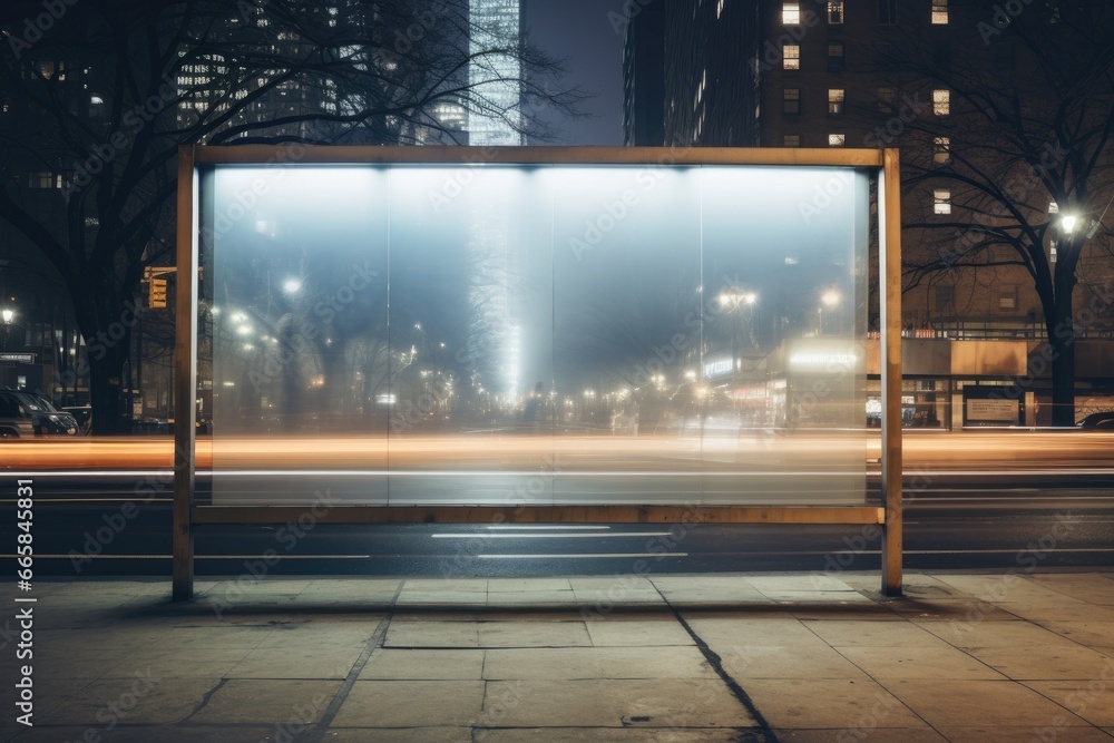 Poster Capture Attention with This Modern Blank Billboard Mockup on a Busy Urban Street, Ideal for Displaying Your Marketing Message at Night