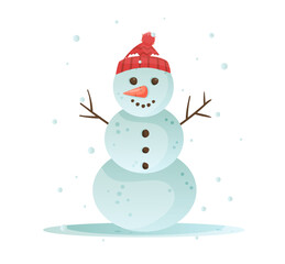 Snowman with a scarf isolated in a white isolated background. Flat design. Vector illustration.